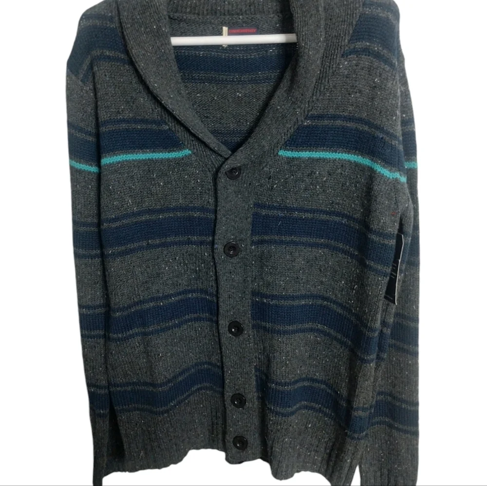 Men's UnionBay Button Down Grey Stripe Sweater size S Grandpa, Preppy, Knit Herr